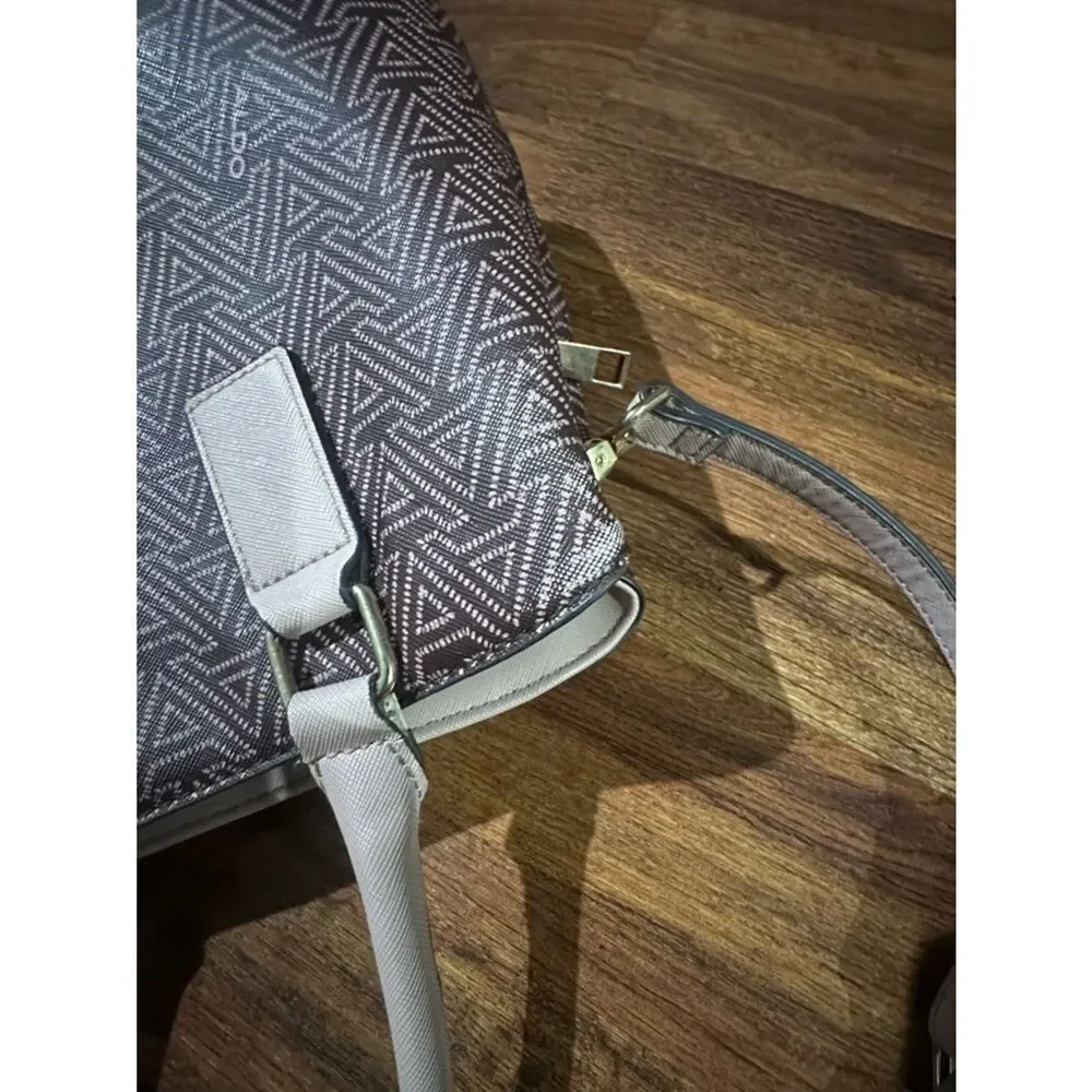 Aldo Patterned Taupe Satchel with Cream Trim